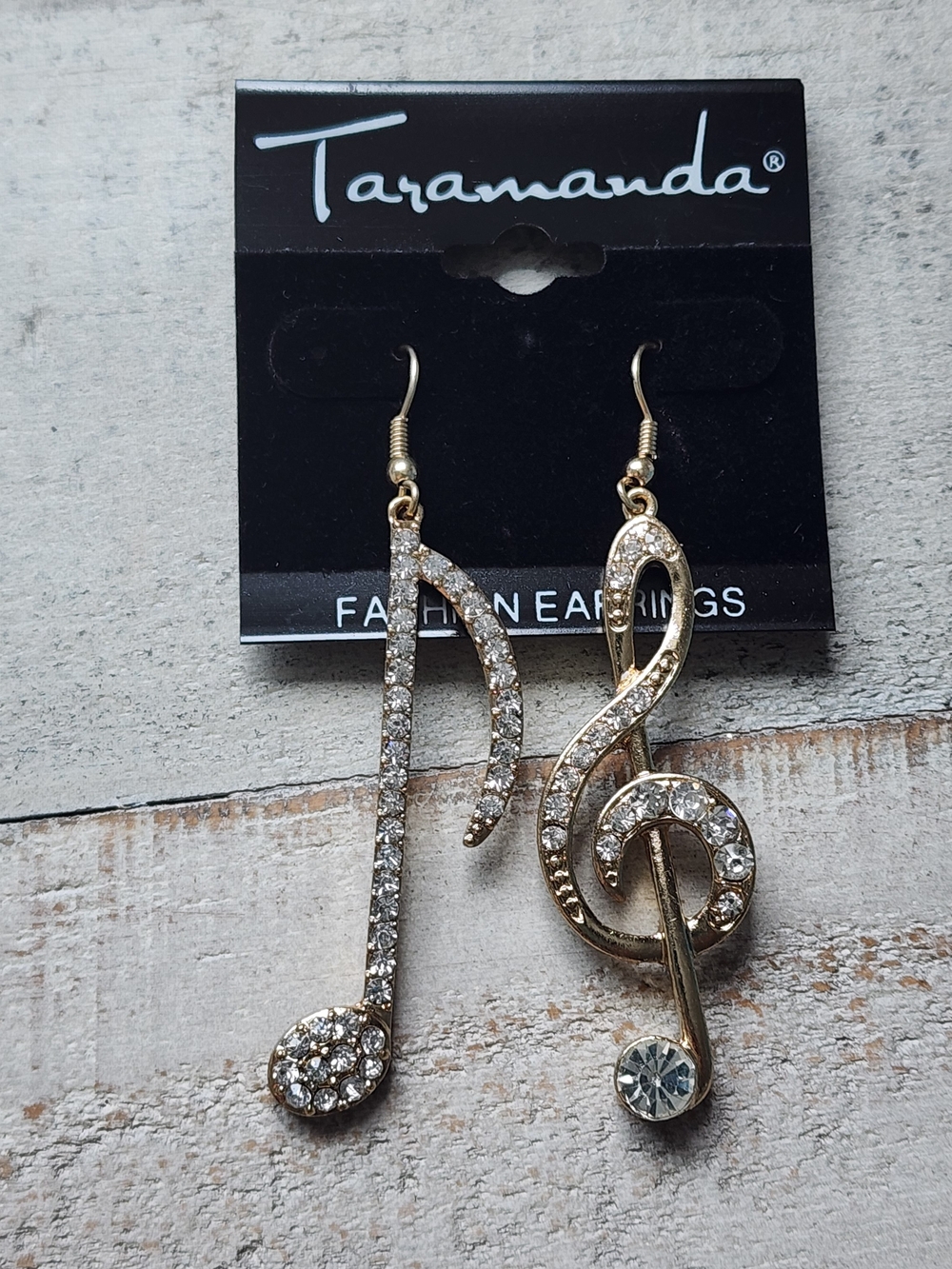 Taramanda Gold Crystal Musical Note Drop Earrings